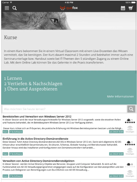 screenshot of quofox Learning Suite